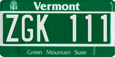 VT license plate ZGK111