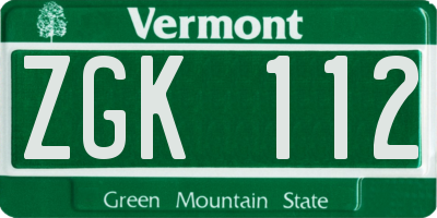 VT license plate ZGK112