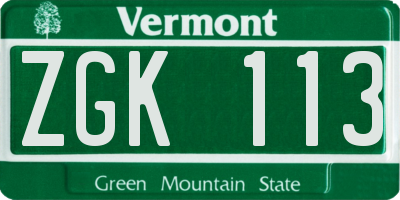 VT license plate ZGK113
