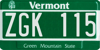 VT license plate ZGK115