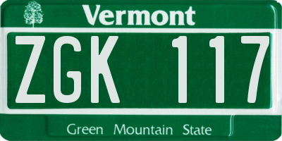 VT license plate ZGK117