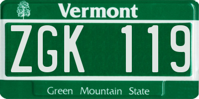 VT license plate ZGK119