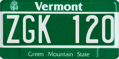 VT license plate ZGK120
