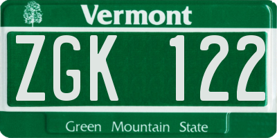 VT license plate ZGK122