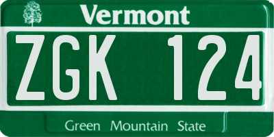 VT license plate ZGK124