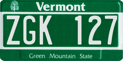 VT license plate ZGK127