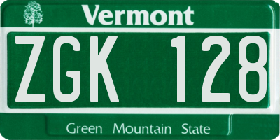 VT license plate ZGK128