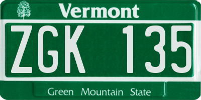 VT license plate ZGK135