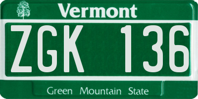 VT license plate ZGK136