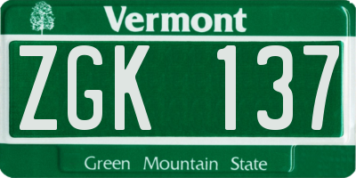 VT license plate ZGK137