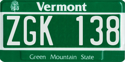 VT license plate ZGK138