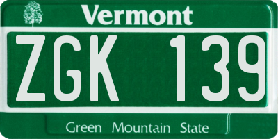 VT license plate ZGK139