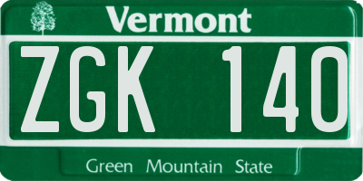 VT license plate ZGK140