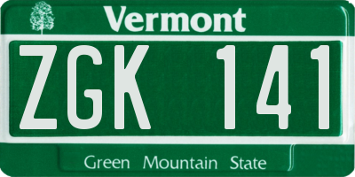 VT license plate ZGK141