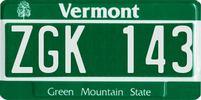 VT license plate ZGK143