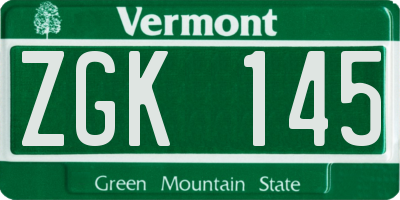 VT license plate ZGK145