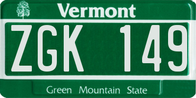 VT license plate ZGK149