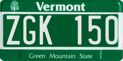 VT license plate ZGK150