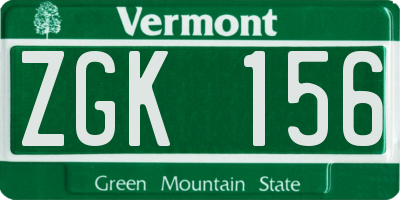 VT license plate ZGK156