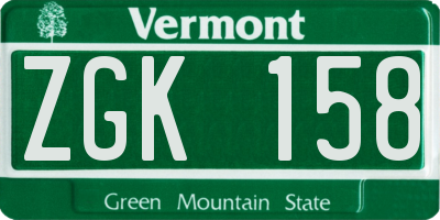 VT license plate ZGK158