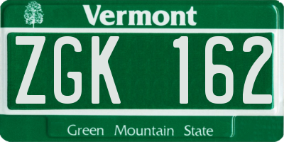 VT license plate ZGK162