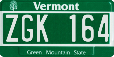 VT license plate ZGK164