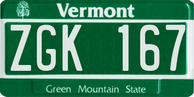 VT license plate ZGK167