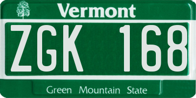 VT license plate ZGK168