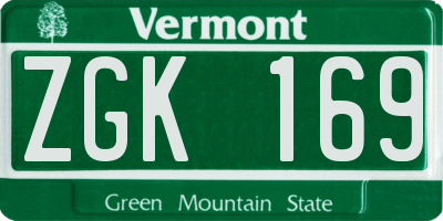 VT license plate ZGK169