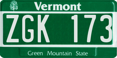 VT license plate ZGK173