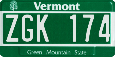 VT license plate ZGK174