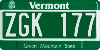 VT license plate ZGK177
