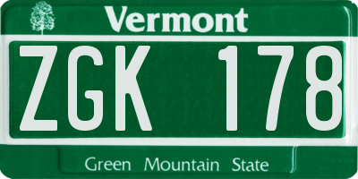 VT license plate ZGK178