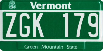 VT license plate ZGK179