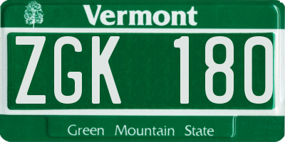 VT license plate ZGK180