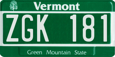 VT license plate ZGK181