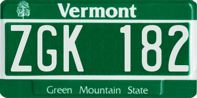 VT license plate ZGK182