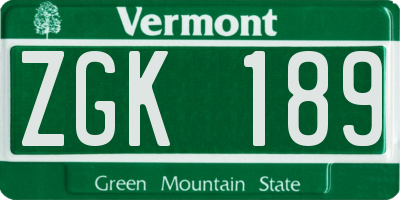 VT license plate ZGK189