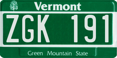 VT license plate ZGK191