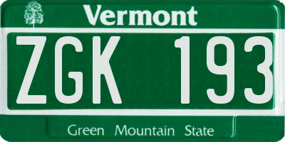 VT license plate ZGK193