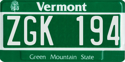 VT license plate ZGK194