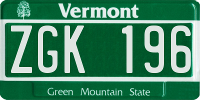 VT license plate ZGK196