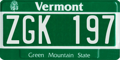 VT license plate ZGK197