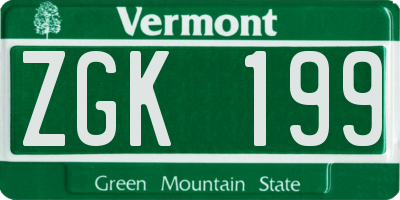 VT license plate ZGK199