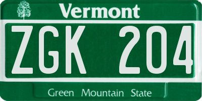 VT license plate ZGK204