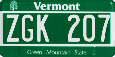 VT license plate ZGK207