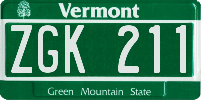 VT license plate ZGK211