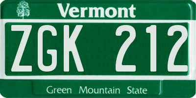 VT license plate ZGK212