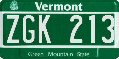 VT license plate ZGK213