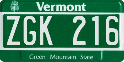 VT license plate ZGK216